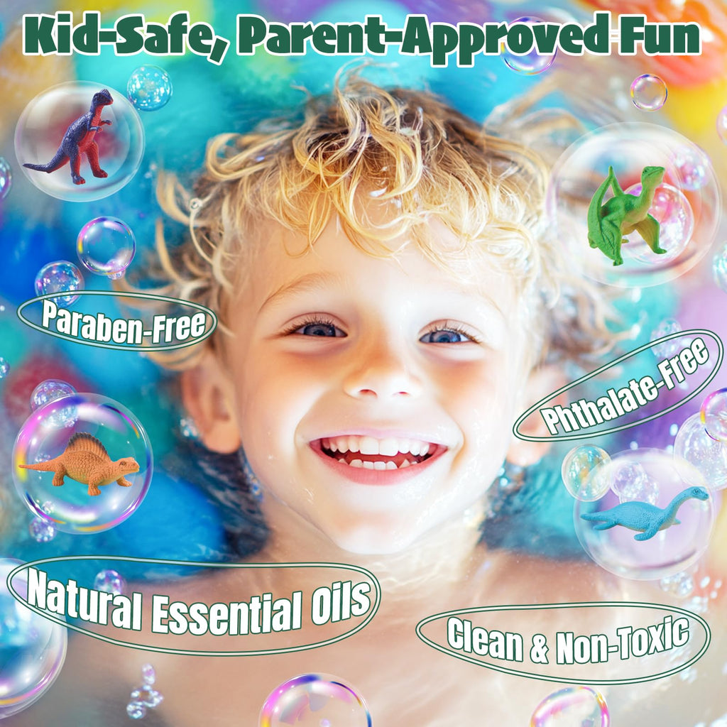 JuraFizz Dinosaur Bath Bombs - 10 Pack with Surprises Inside for Safe Colorful Bath Fun