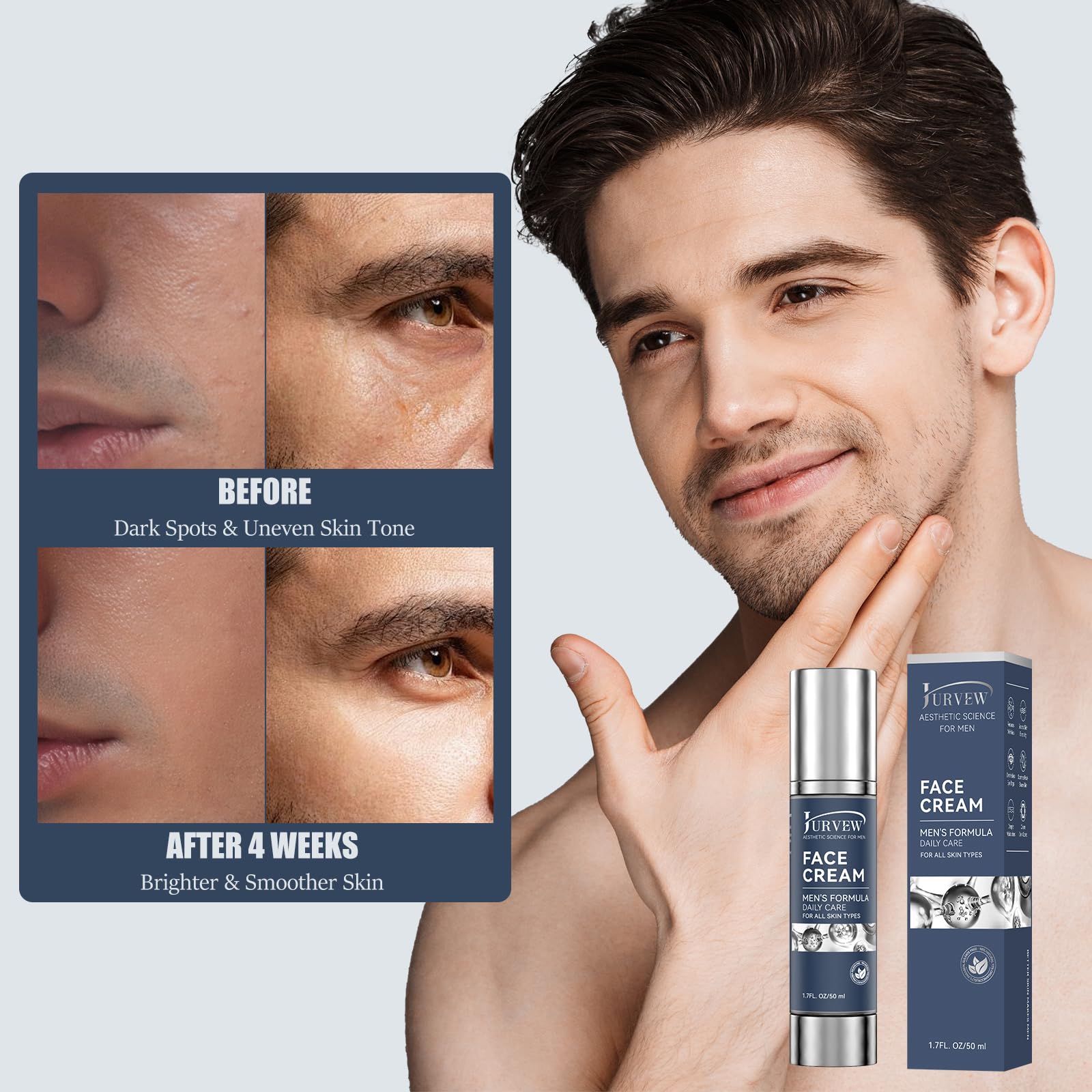 JURVEW 6-in-1 Face Cream for Men – Hyaluronic Acid & Niacinamide, Daily Hydration