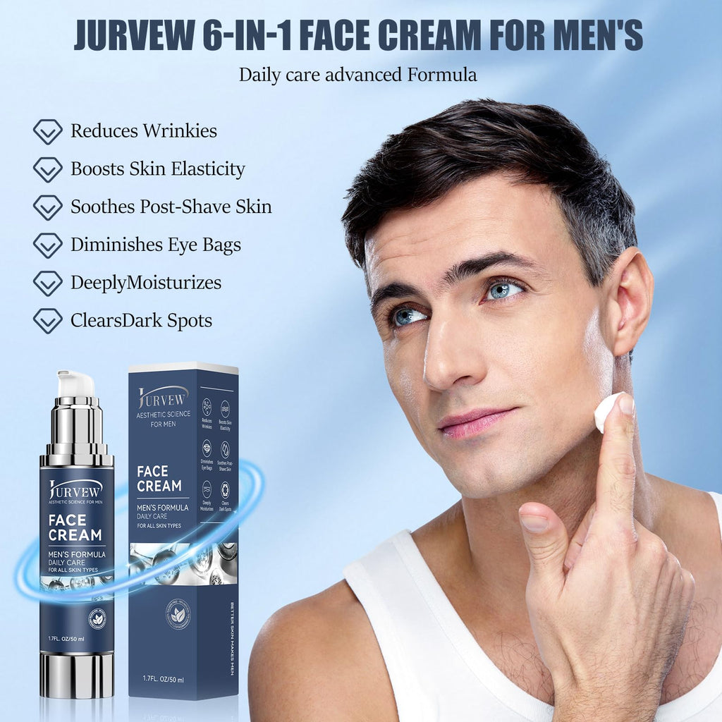 JURVEW 6-in-1 Face Cream for Men – Hyaluronic Acid & Niacinamide, Daily Hydration