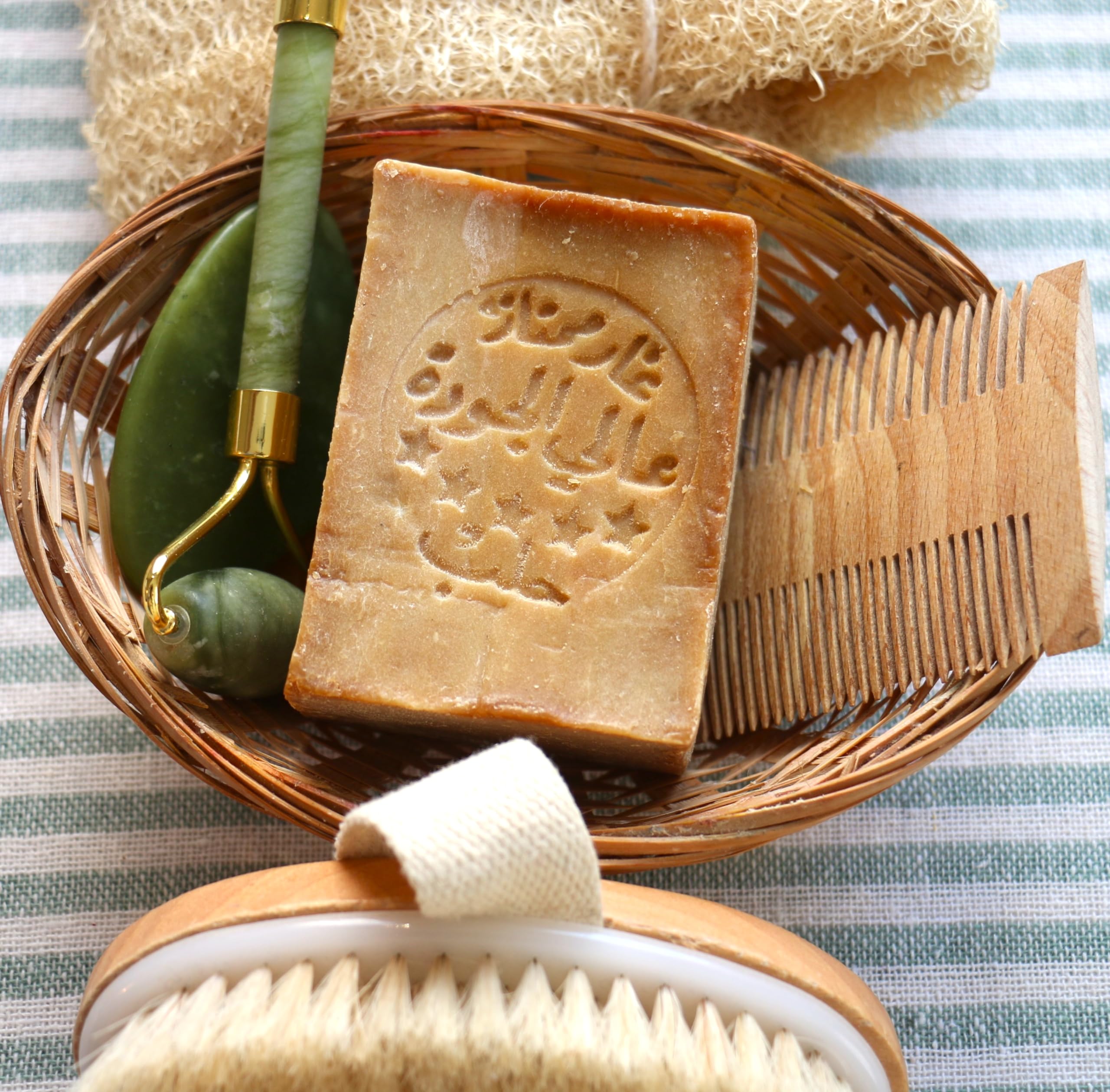 JUSIZA Aleppo Soap - 2 Pack (7 oz each) Laurel Oil & Olive Oil - Traditional, Natural, Vegan, Handmade