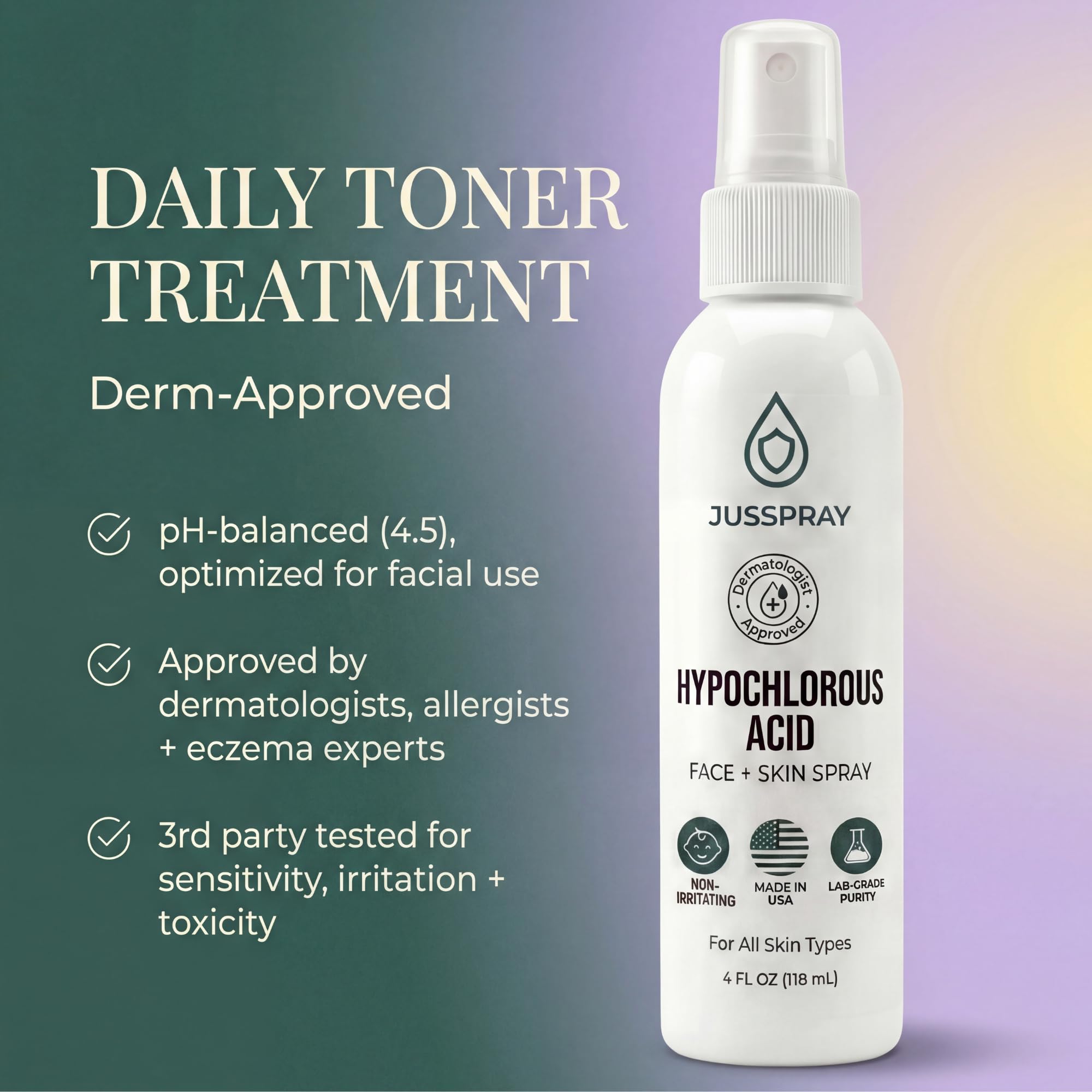 JusSpray HOCl Facial Mist – Hypochlorous Acid Spray for Face & Skin (4 oz)