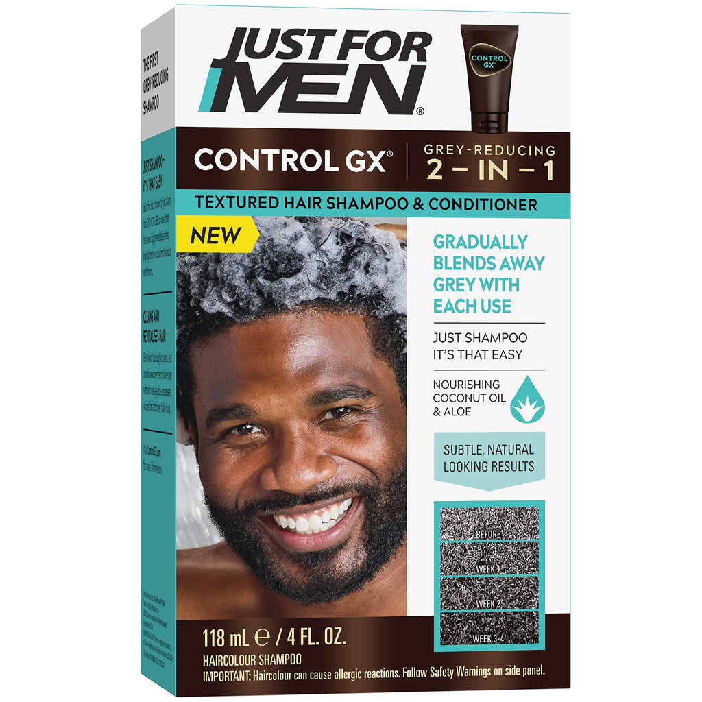 Just for Men Control GX Grey-Reducing Shampoo for Textured Hair with Keratin, 4 Fl Oz (Packaging May Vary)