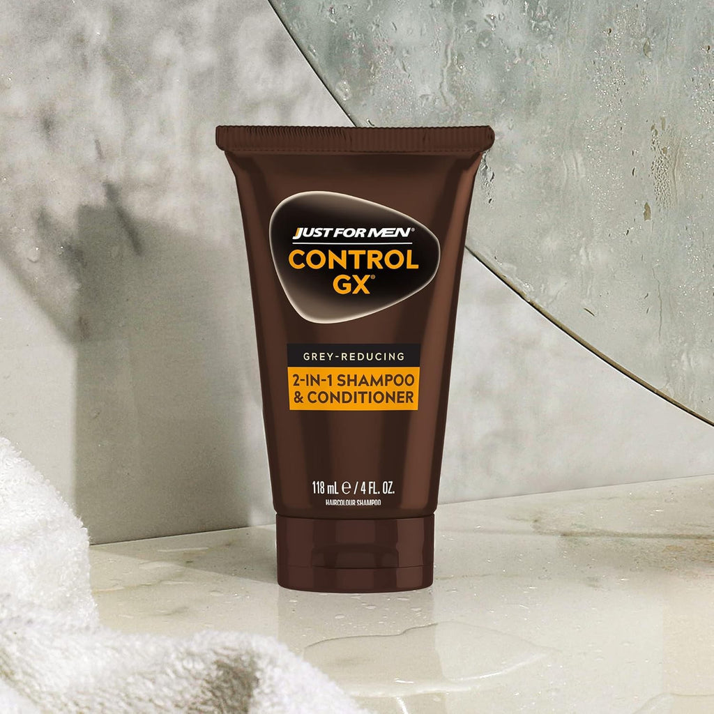 Just For Men Control GX Grey-Reducing 2-in-1 Shampoo & Conditioner with Keratin – Gradual Grey Reduction, 4 Fl Oz