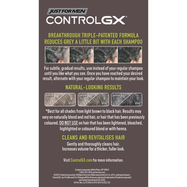 Just for Men Control GX Grey-Reducing 2-in-1 Shampoo & Conditioner with Keratin – 4 Fl Oz (Packaging May Vary) - 3 Pack