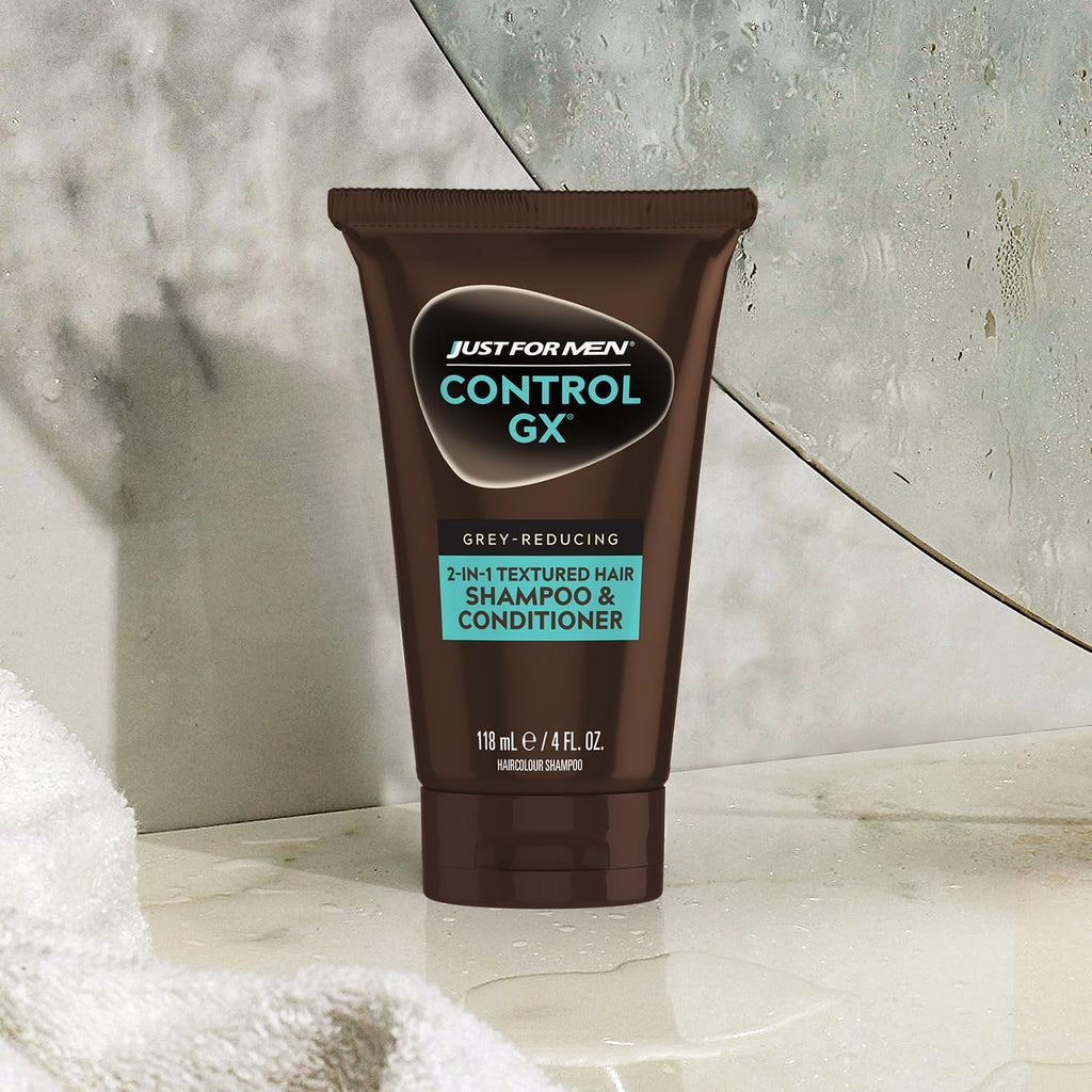 Just for Men Control GX Grey-Reducing Shampoo for Textured Hair with Keratin, 4 Fl Oz (Packaging May Vary)