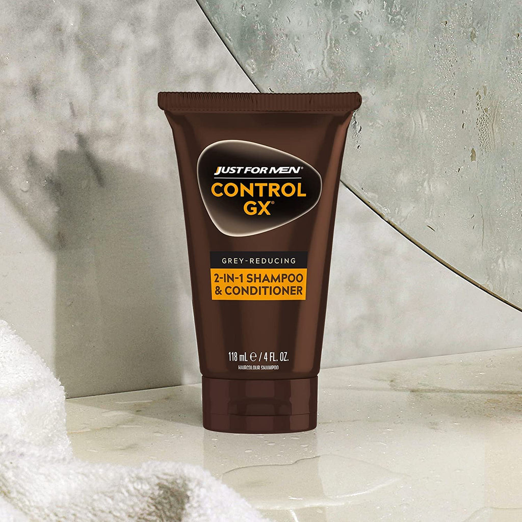 Just for Men Control GX Grey-Reducing 2-in-1 Shampoo & Conditioner with Keratin – 4 Fl Oz (Packaging May Vary) - 3 Pack