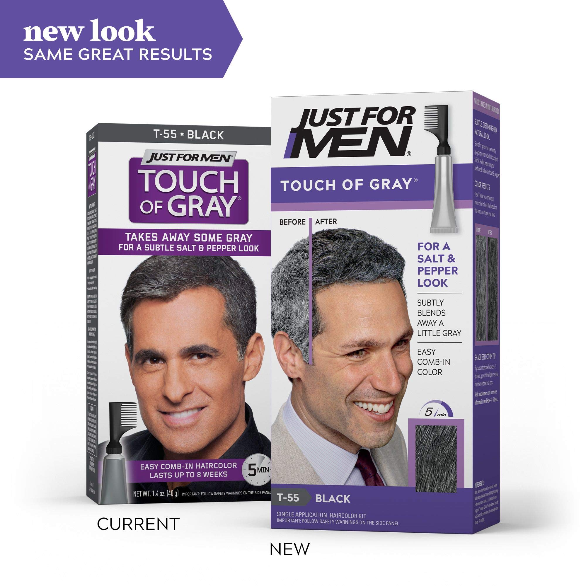 Just For Men Touch of Gray Hair Color – Black Gray (6 Pack) | Subtle Gray Coverage, Natural Black Look