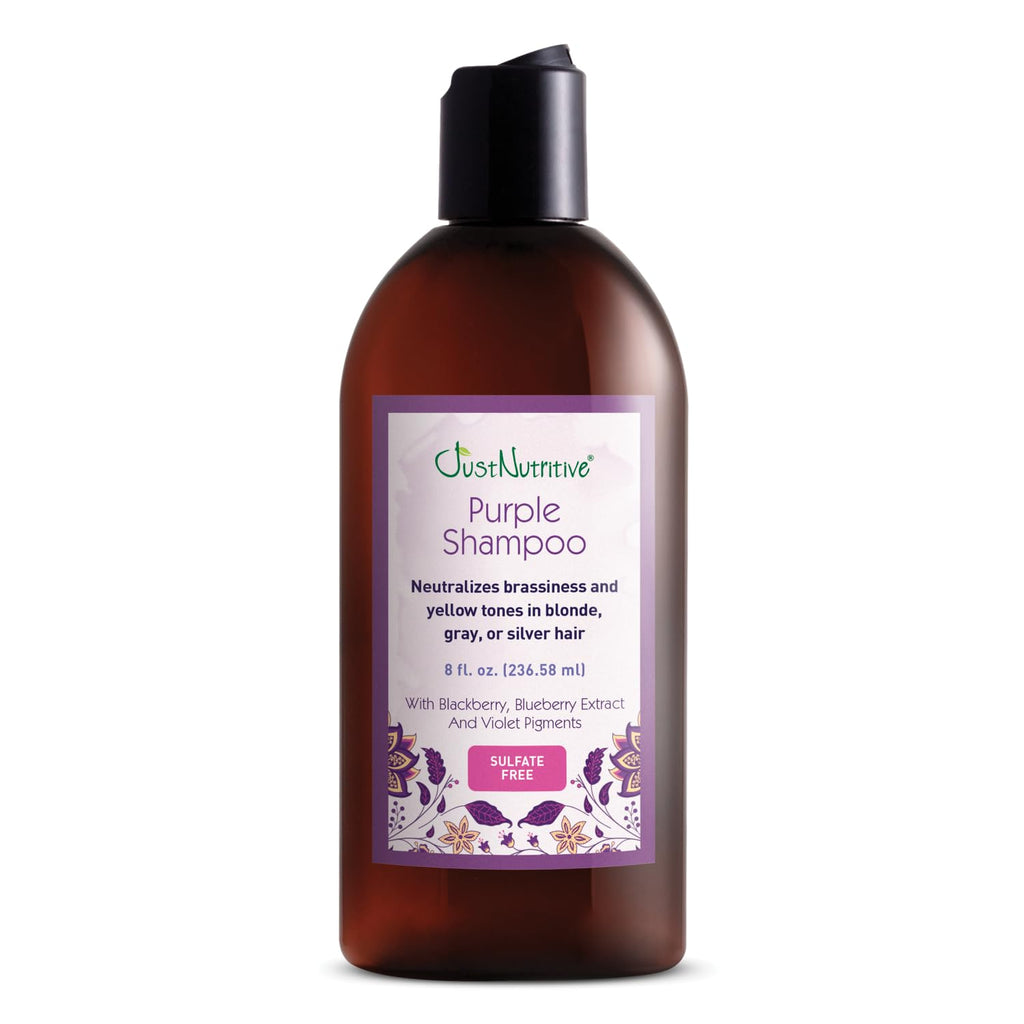 Just Nutritive Purple Toning Shampoo for Blonde, Gray, White & Silver Hair – Neutralize Brassiness, Hydrate & Shine (8 oz)