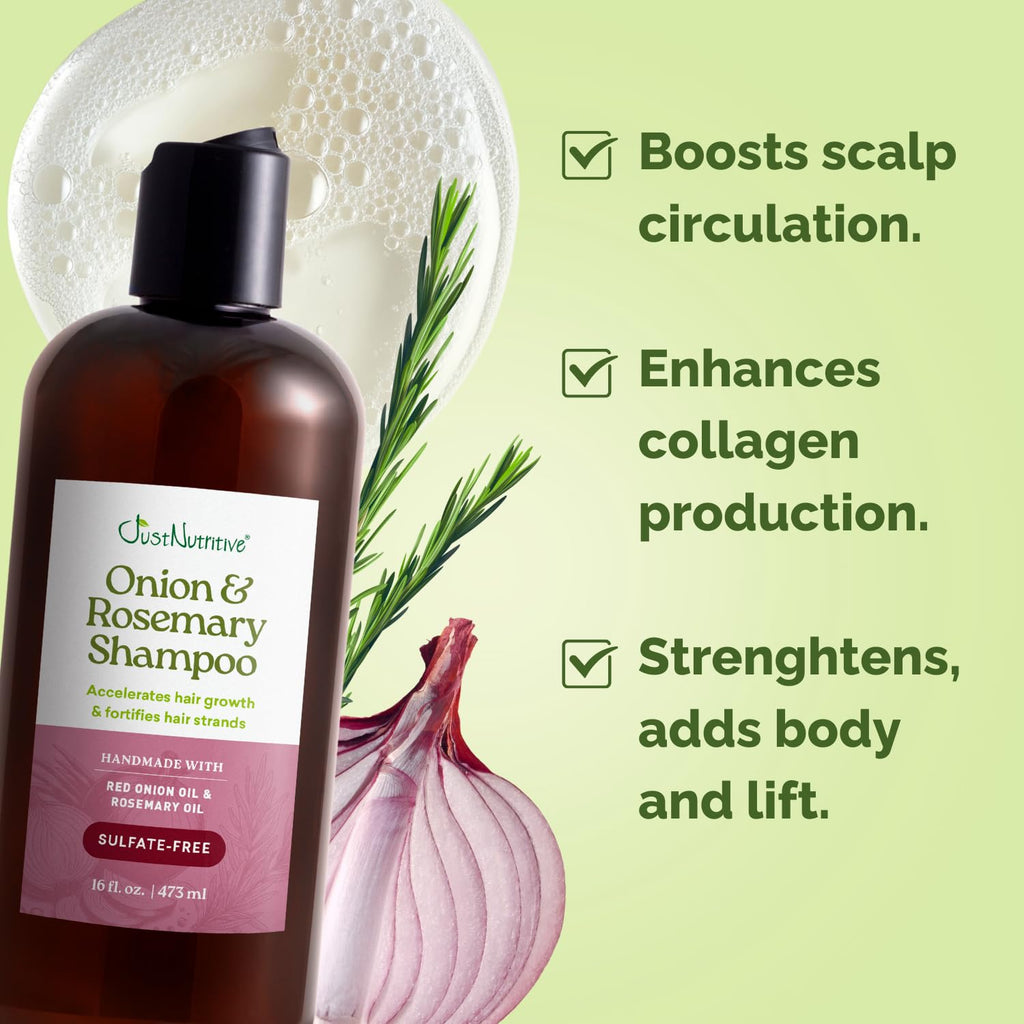 Just Nutritive Onion & Rosemary Shampoo – Hair Growth, Thickening & Strengthening | Sulfate-Free 16 oz