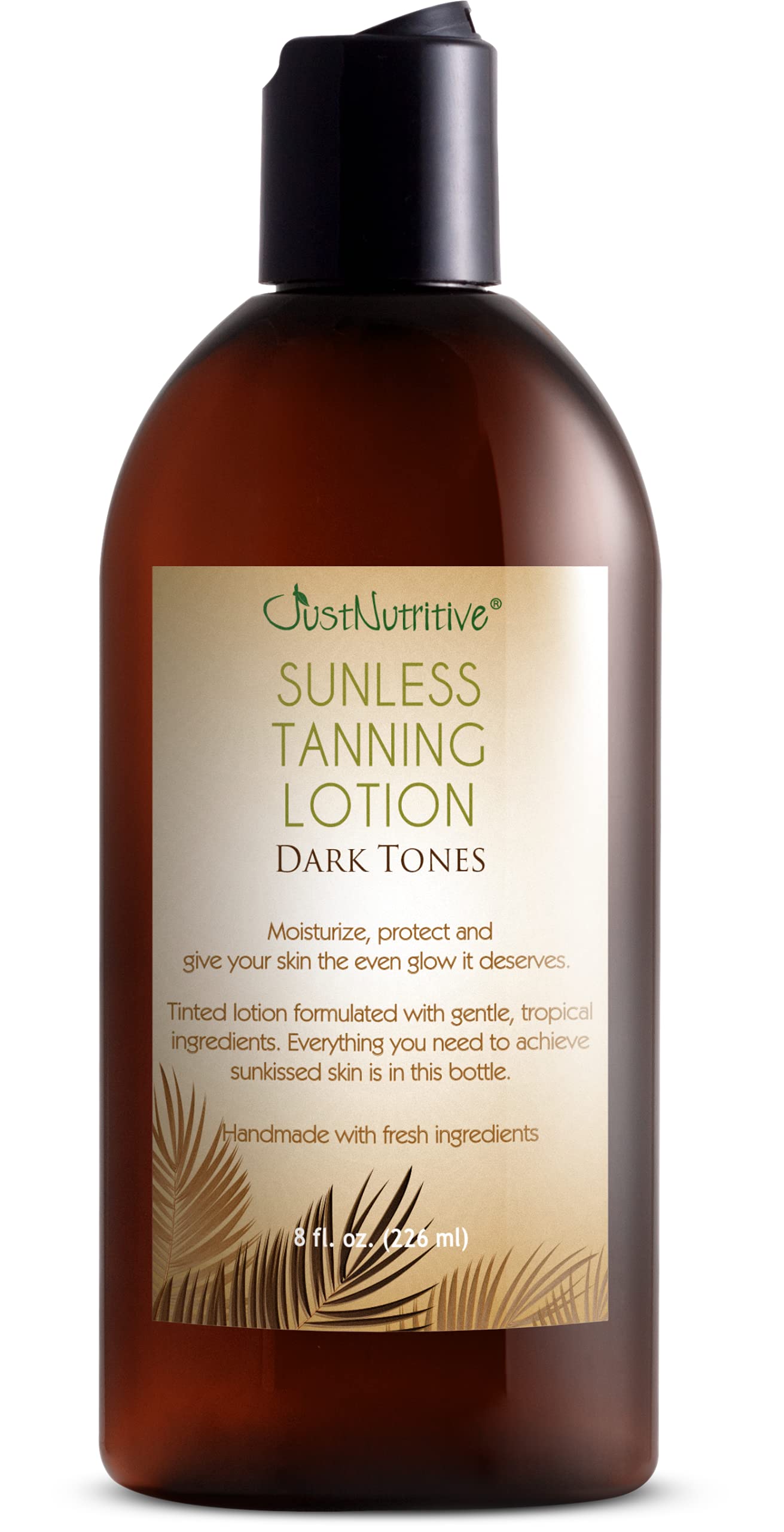 Just Nutritive Sunless Tanning Lotion Dark Tones – Indoor Self-Tanner (8 oz) | Dark Tan Glow