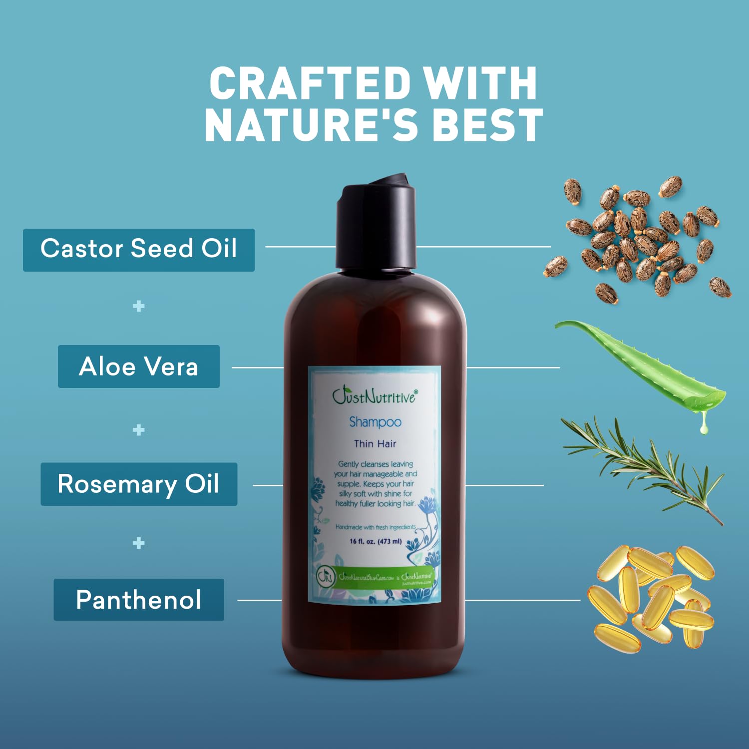 Just Nutritive Thin Hair Shampoo | Visibly Thicker Appearance | Natural Shampoo for Enhanced Volume 16 Fl Oz