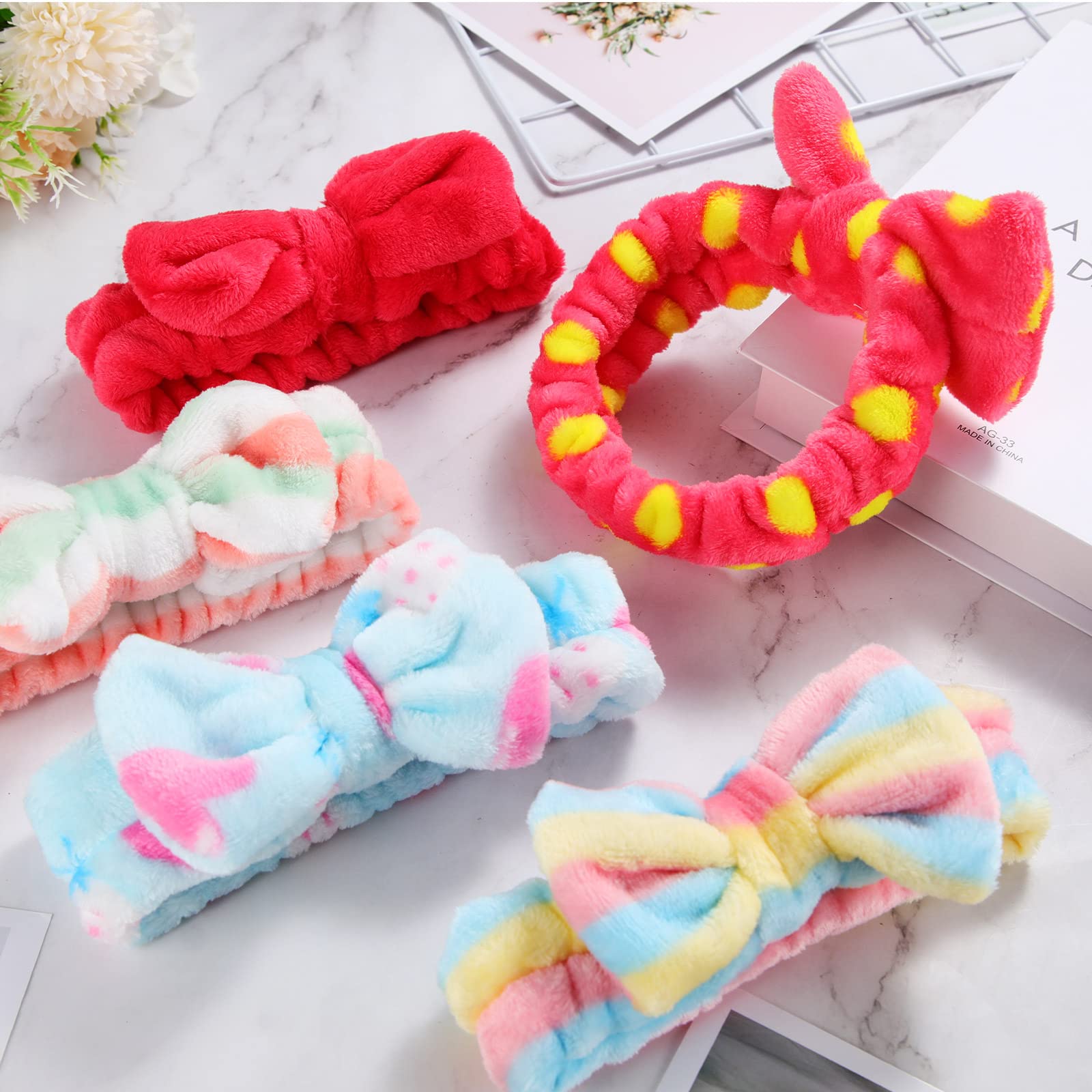 Jutom 74 Pcs Spa Headband Set – 37 Styles Coral Fleece Facial Headbands for Makeup, Skincare & Bath