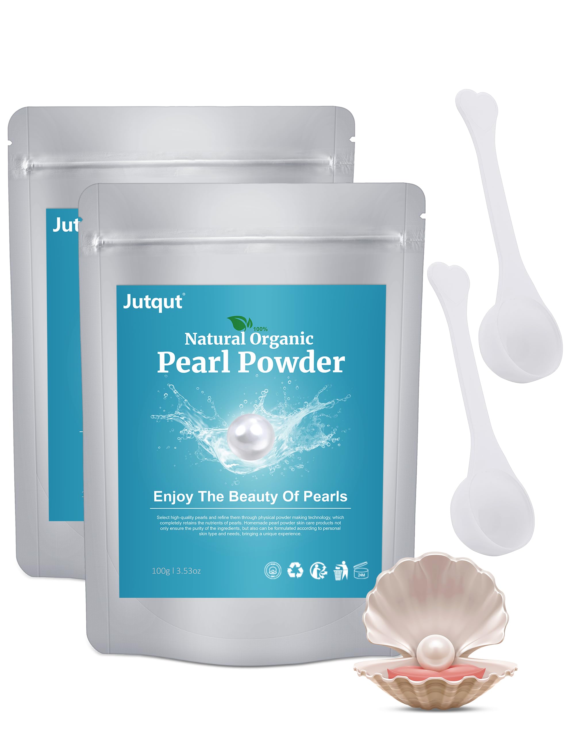 Jutqut Freshwater Pearl Powder - 2PCS Organic DIY Skincare, Natural Exfoliant & Pore Refining Mask