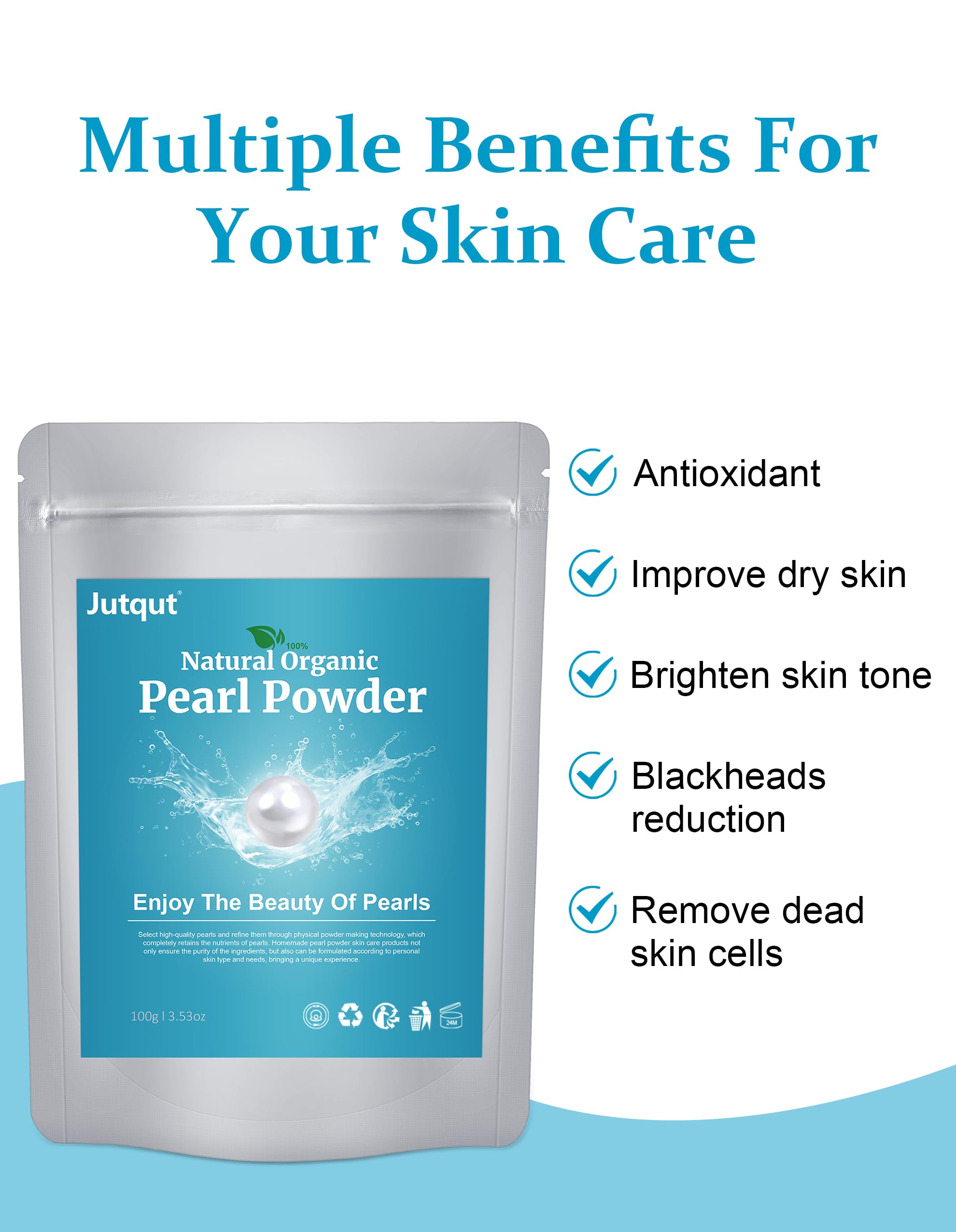 Jutqut Freshwater Pearl Powder - 2PCS Organic DIY Skincare, Natural Exfoliant & Pore Refining Mask