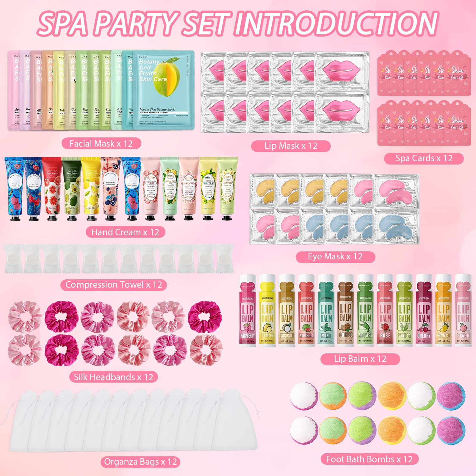 Jutqut 108-Piece Spa Party Set for Girls – Masks, Towels, Headbands & More