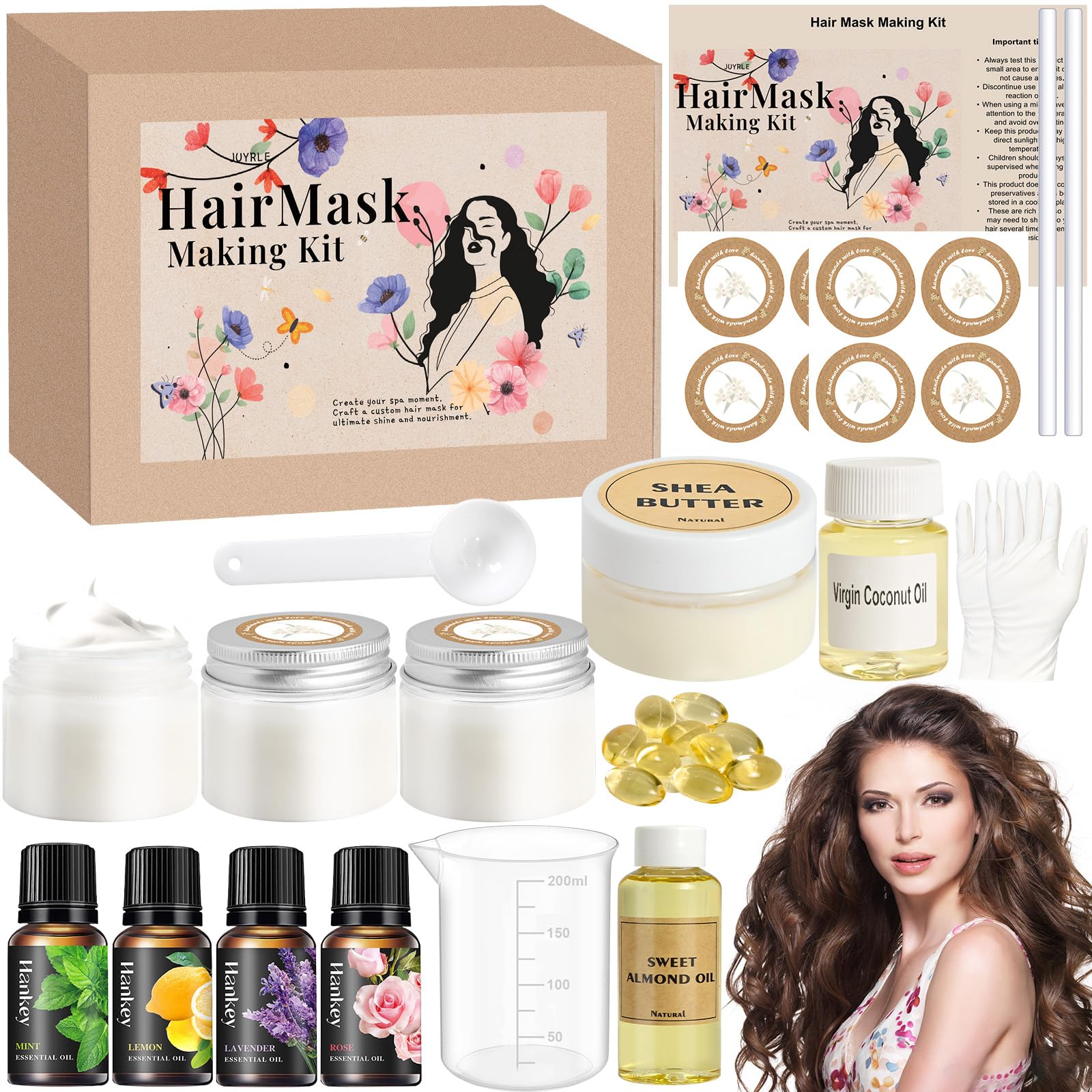 JUYRLE Hair Mask Making Kit – DIY Hair Conditioner with Shea Butter, Sweet Almond Oil & Coconut Oil
