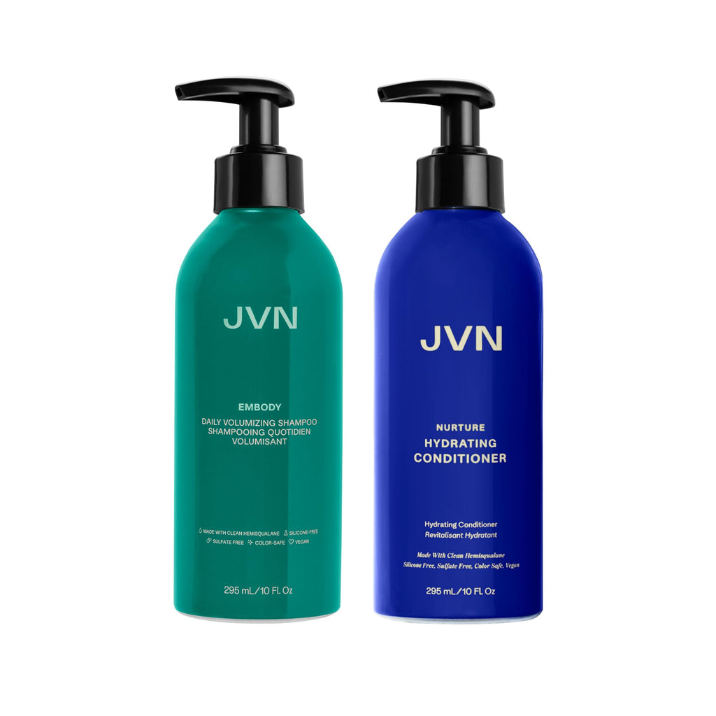 JVN Embody Volumizing Shampoo + Nurture Hydrating Conditioner Duo — 20 fl oz, Silicone- and Sulfate-Free Haircare for Body and Moisture