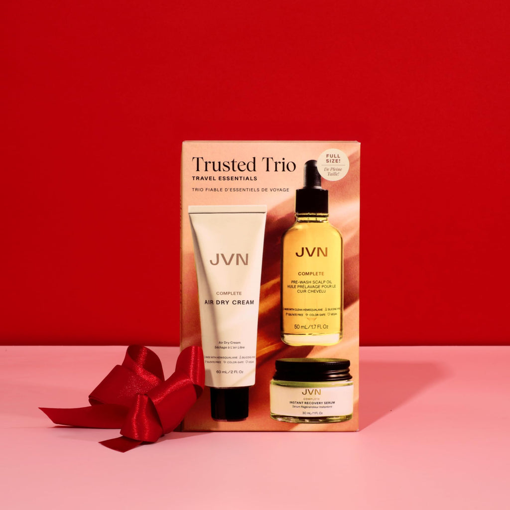 JVN Trusted Trio Travel Essentials Hair Care – Silicone Free with Air Dry Cream, Recovery Serum & Pre-Wash Scalp Oil