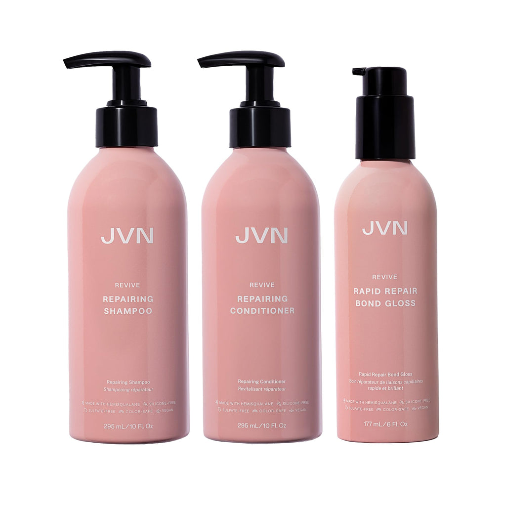 JVN Repair & Shine Essentials Set — Revive Shampoo, Conditioner & Bond Gloss (Silicone-Free)