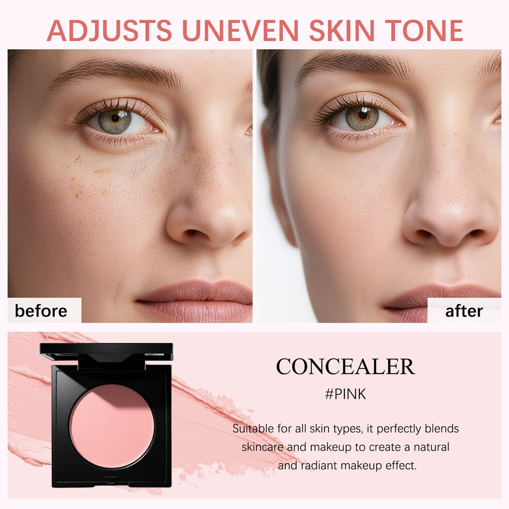 JVXZTO Under Eye Brightener Concealer – Pink for Light/Medium Skin, Brightens, Corrects Dark Circles, Waterproof Primer