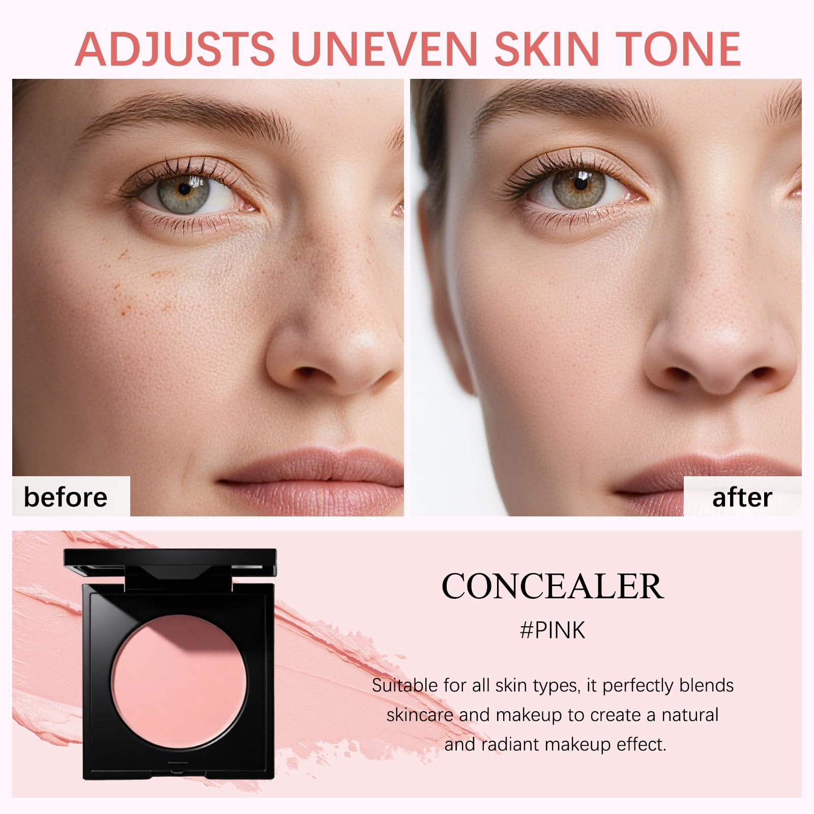 JVXZTO Under Eye Brightener Concealer – Pink for Light/Medium Skin, Brightens, Corrects Dark Circles, Waterproof Primer