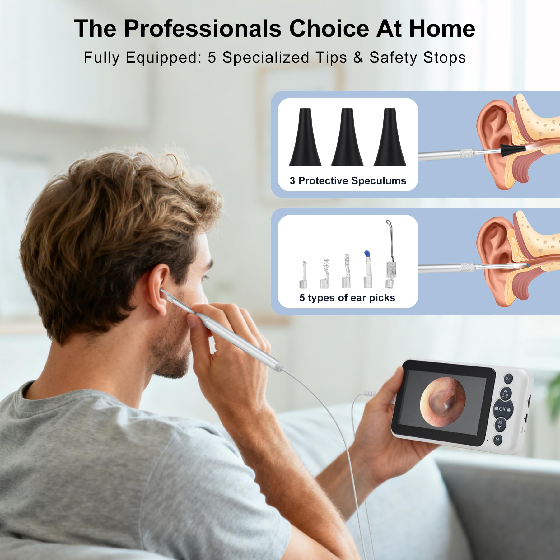 JYTONE Digital Otoscope – 4.5-Inch HD Screen, No App Needed, 3.9mm Probe