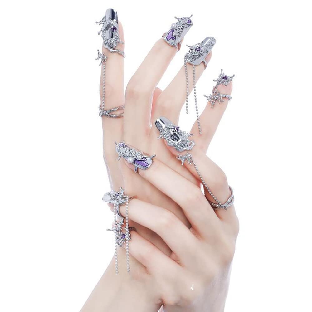 JZSMY 10Pcs Finger Tip Nail Rings | Adjustable Irregular Nail Armor Set in Green