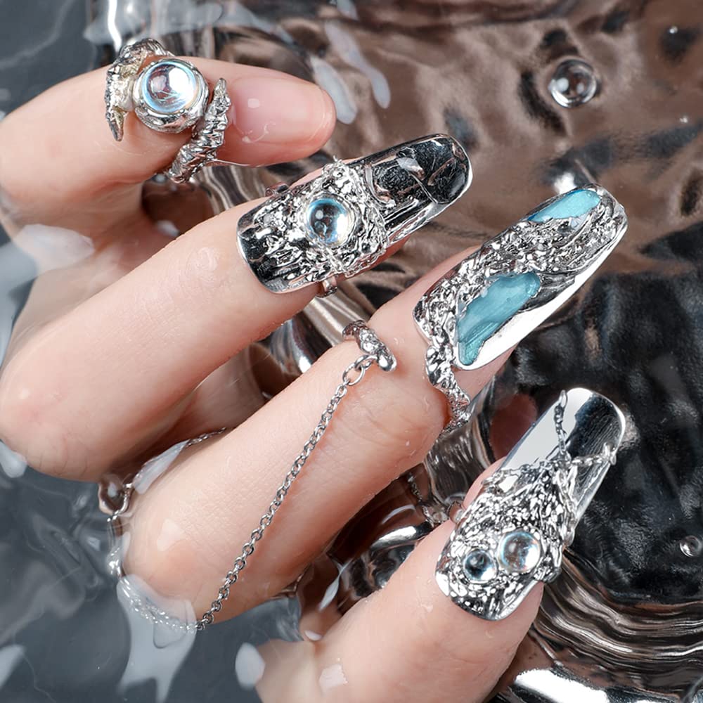 JZSMY 10Pcs Finger Tip Nail Rings | Adjustable Irregular Nail Armor Set in Green