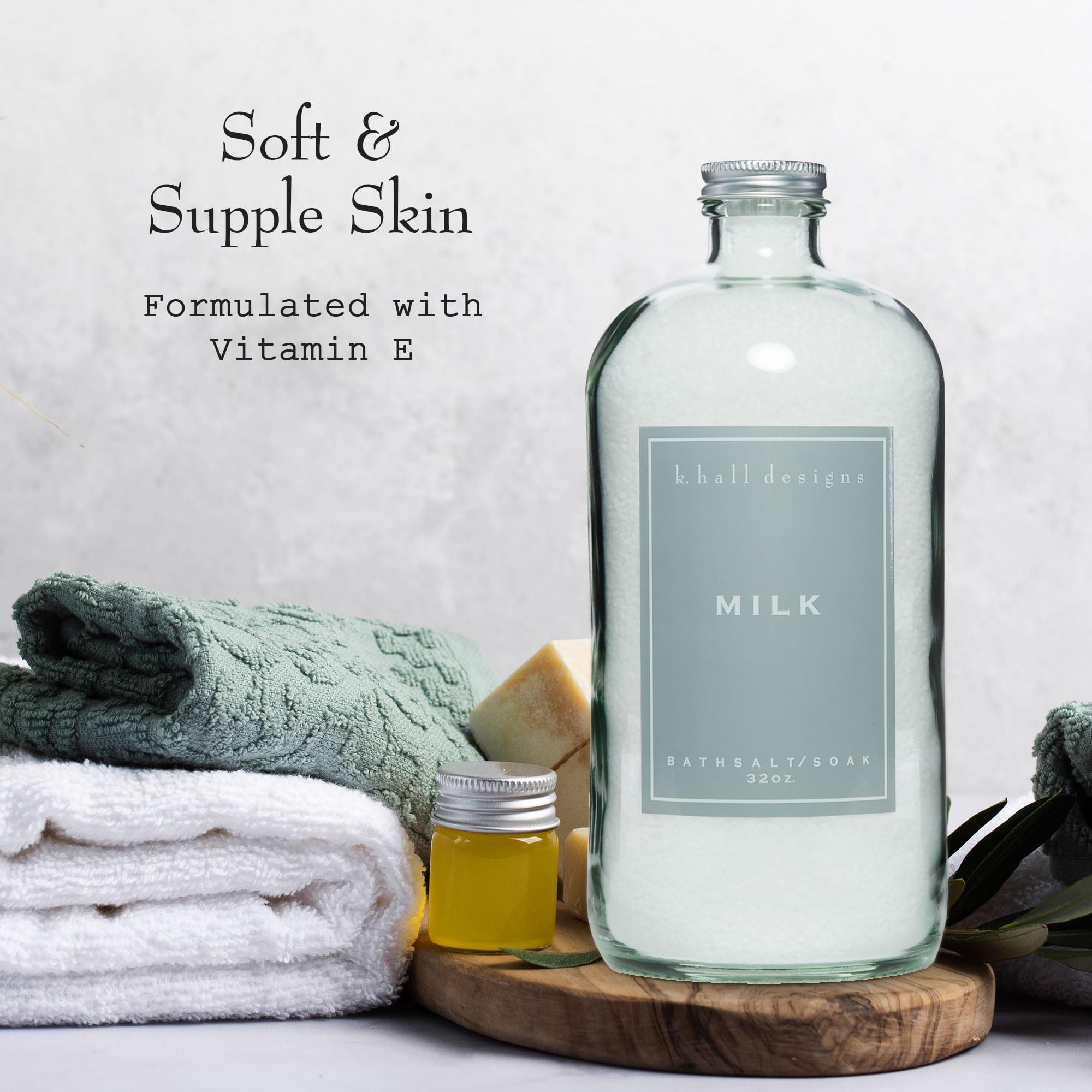 K. Hall Designs Milk Bath Salt Soak with Vitamin E – Creamy Coconut & Vanilla (32 oz)