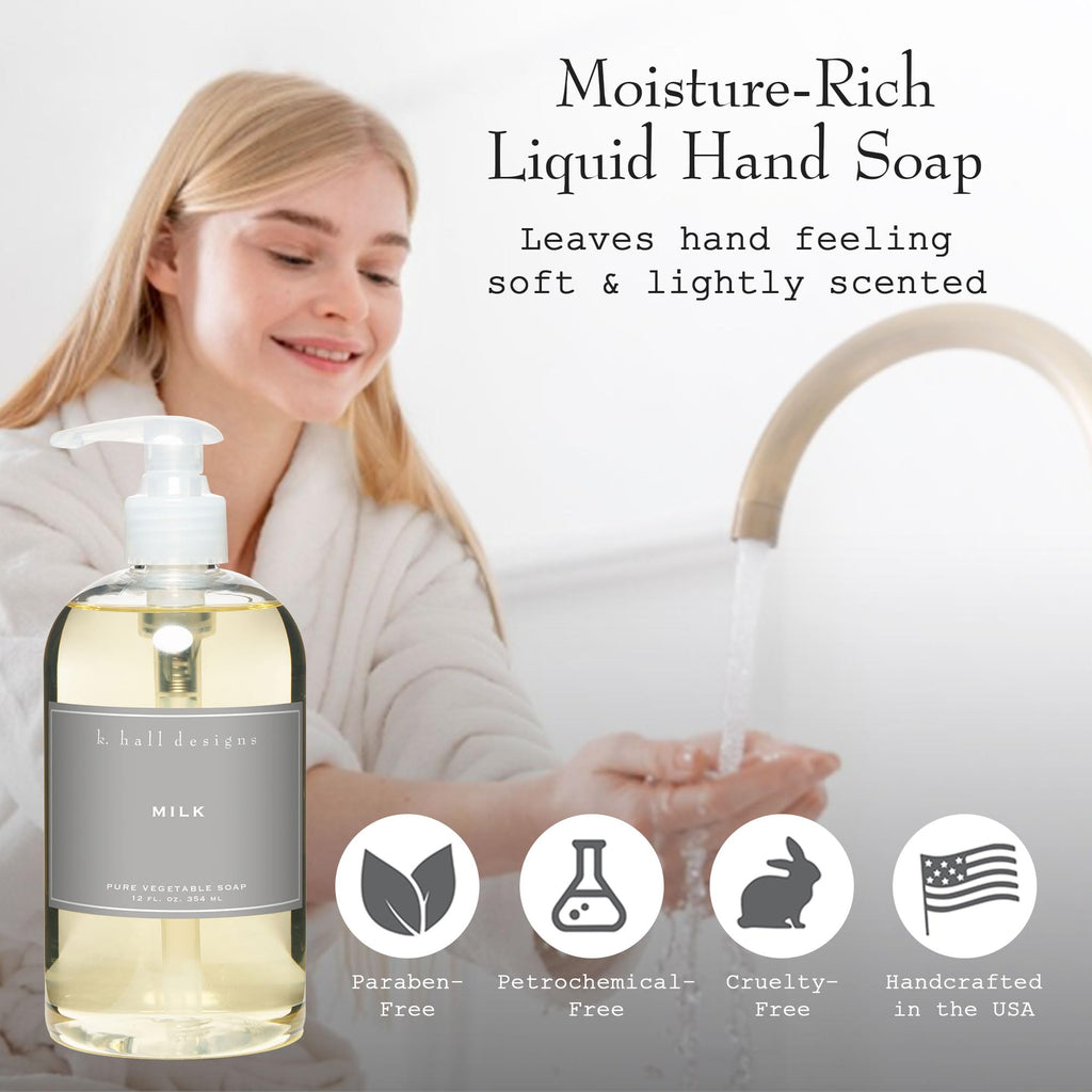 K. Hall Designs Milk Liquid Hand Soap – Soothing Coconut Vanilla, Plant-Based Formula, 12 fl oz