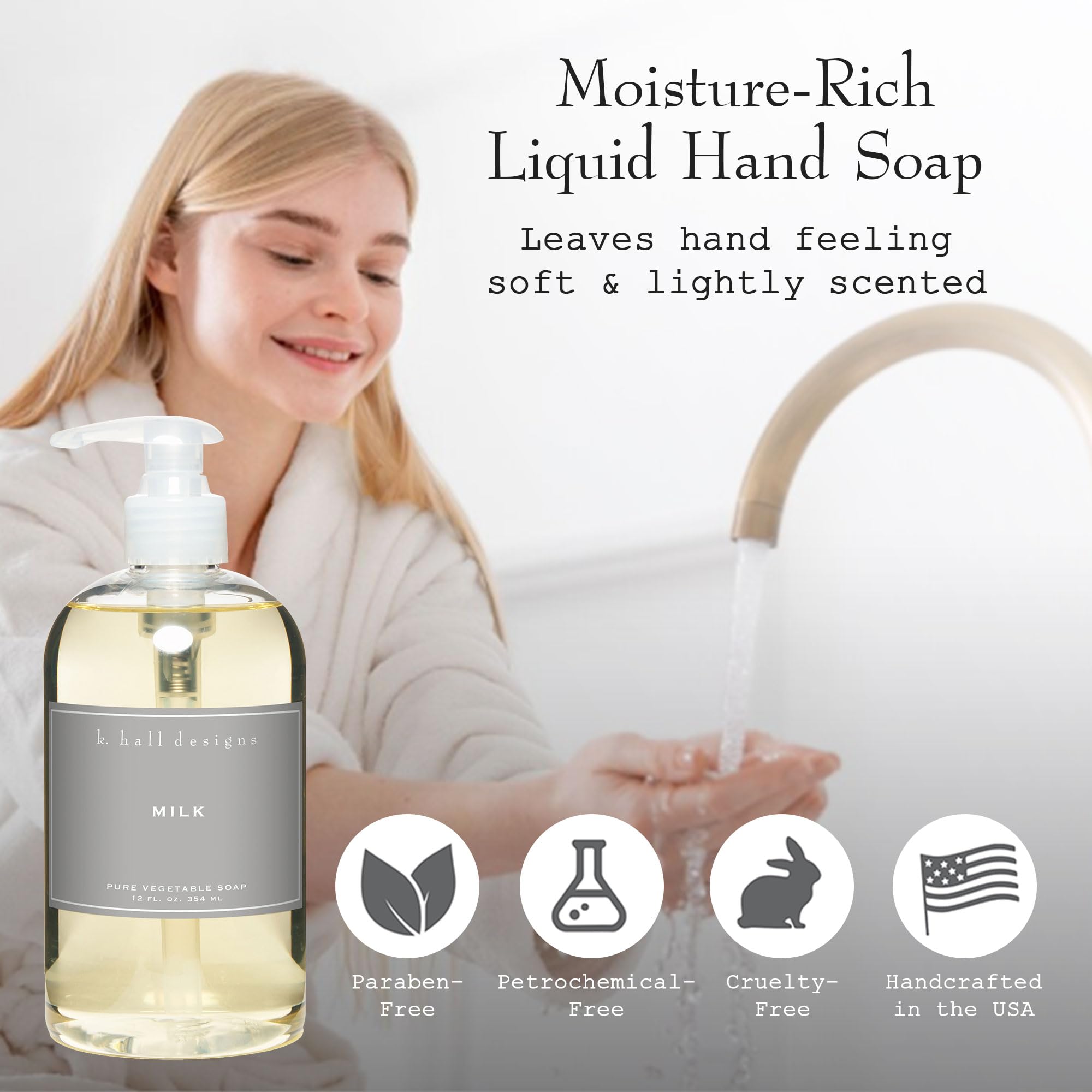 K. Hall Designs Milk Liquid Hand Soap – Soothing Coconut Vanilla, Plant-Based Formula, 12 fl oz