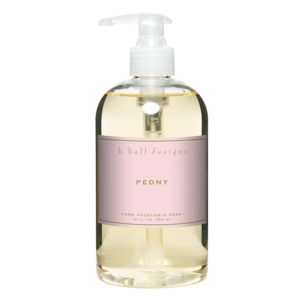 K. Hall Designs Peony Liquid Hand Soap – Plant-Based, Delicate Scent, 12 oz