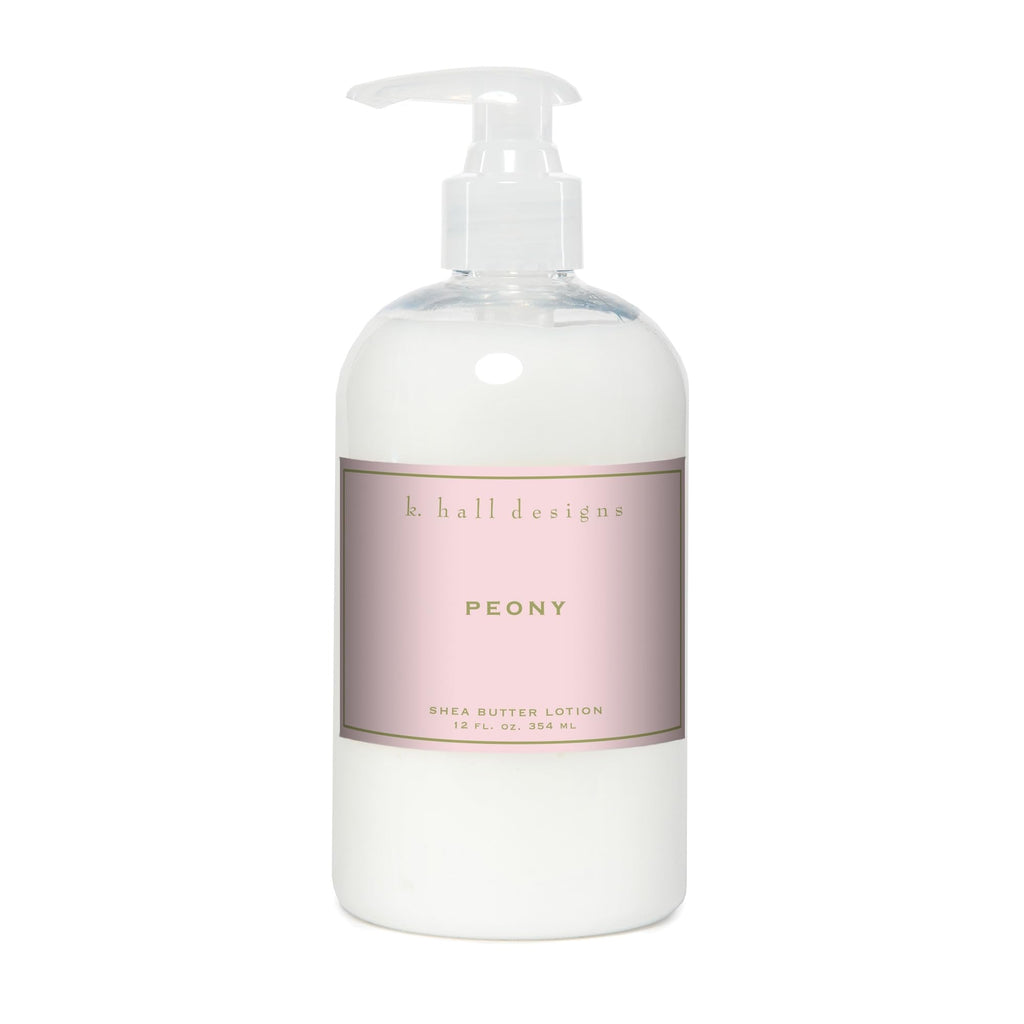 K. Hall Designs Peony Scented Shea Butter Lotion – Dry Skin Moisturizer, Peaceful Peony Floral Scent, 12oz