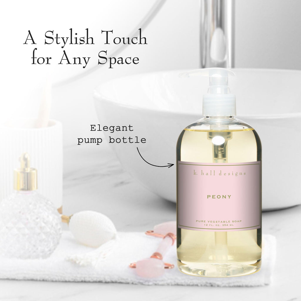 K. Hall Designs Peony Liquid Hand Soap – Plant-Based, Delicate Scent, 12 oz