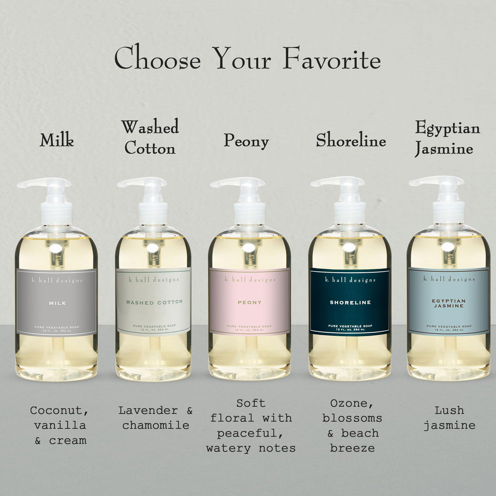 K. Hall Designs Peony Liquid Hand Soap – Plant-Based, Delicate Scent, 12 oz