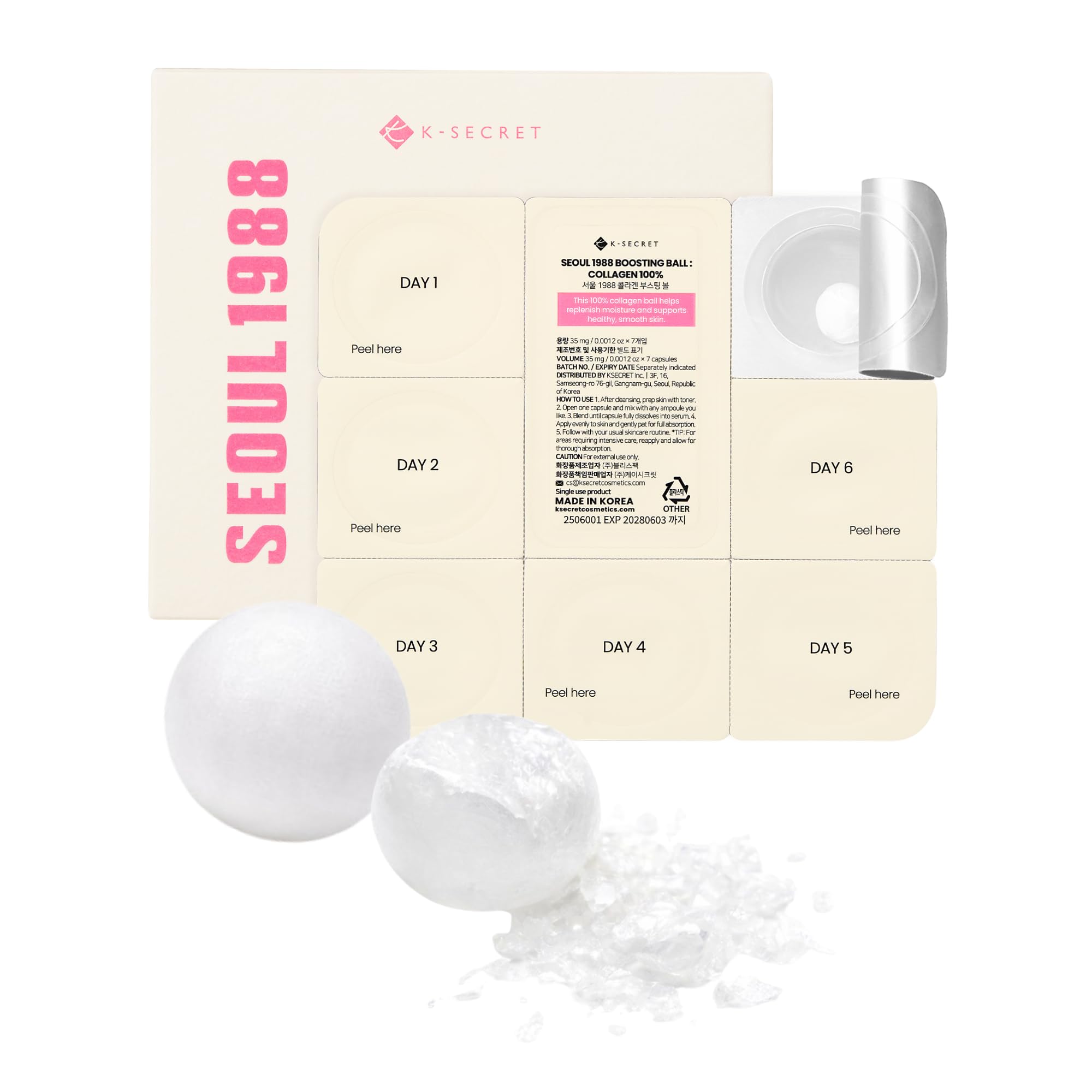 K-SECRET SEOUL 1988 Collagen Boosting Ball – Freeze-Dried Hydrolyzed Collagen for Deep Hydration