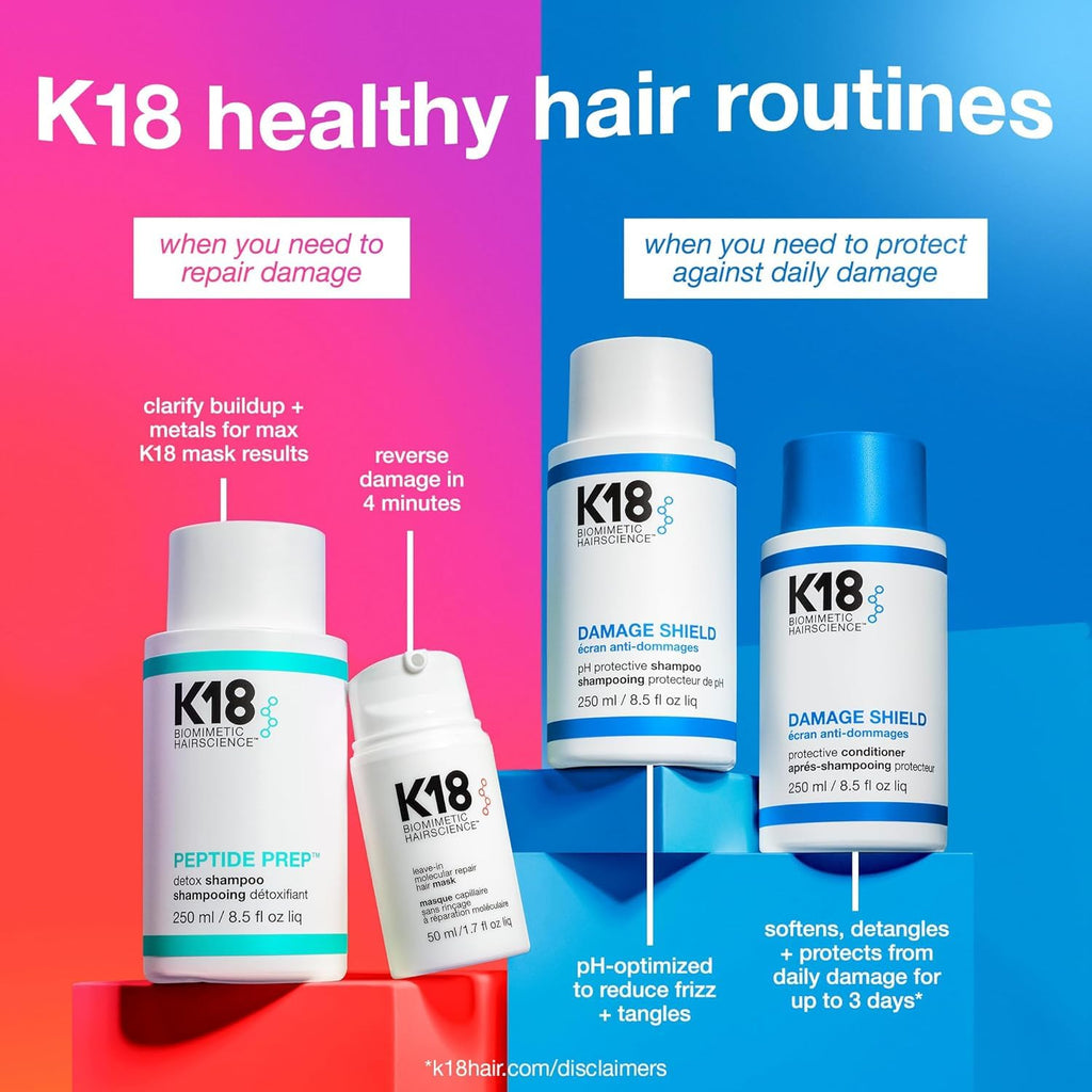 K18 Damage Shield Protective Shampoo – Reduces Frizz & Tangles, Maintains Hair Health, 16 oz