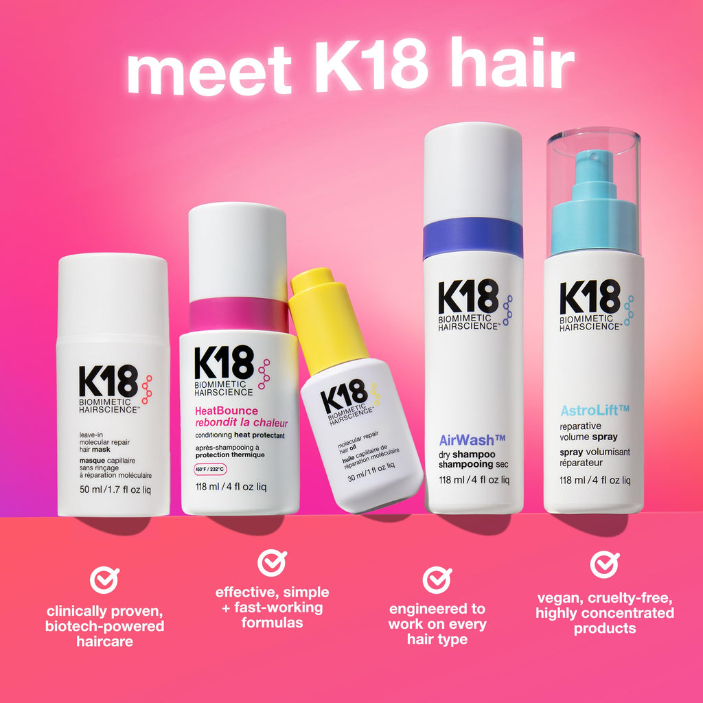 K18 HeatBounce Conditioning Heat Protectant Spray – 450℉ Inside-Out Protection for All Hair Types
