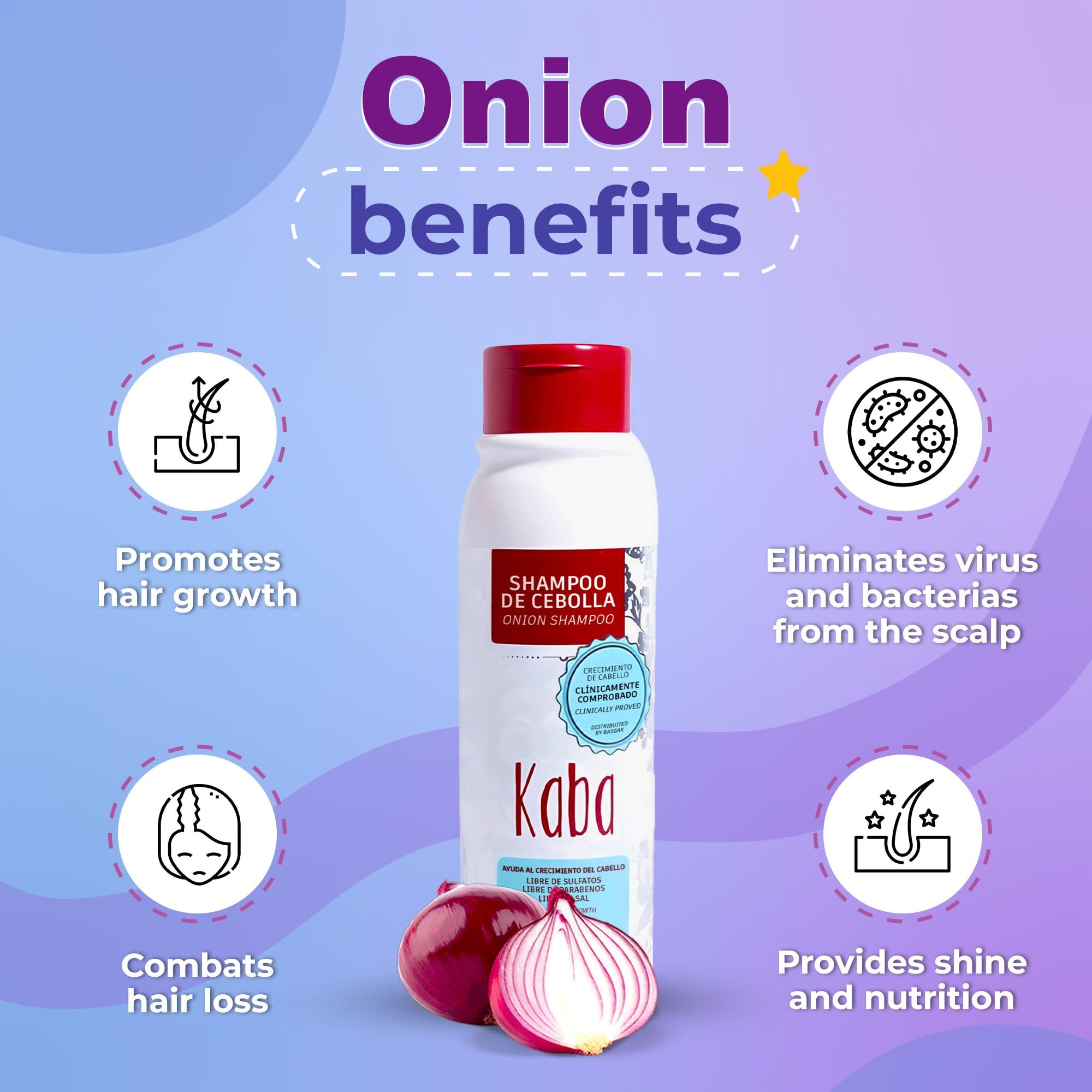 Kaba Onion Shampoo for Hair Growth – All Hair Types, Fresh Scent, 16.9 oz