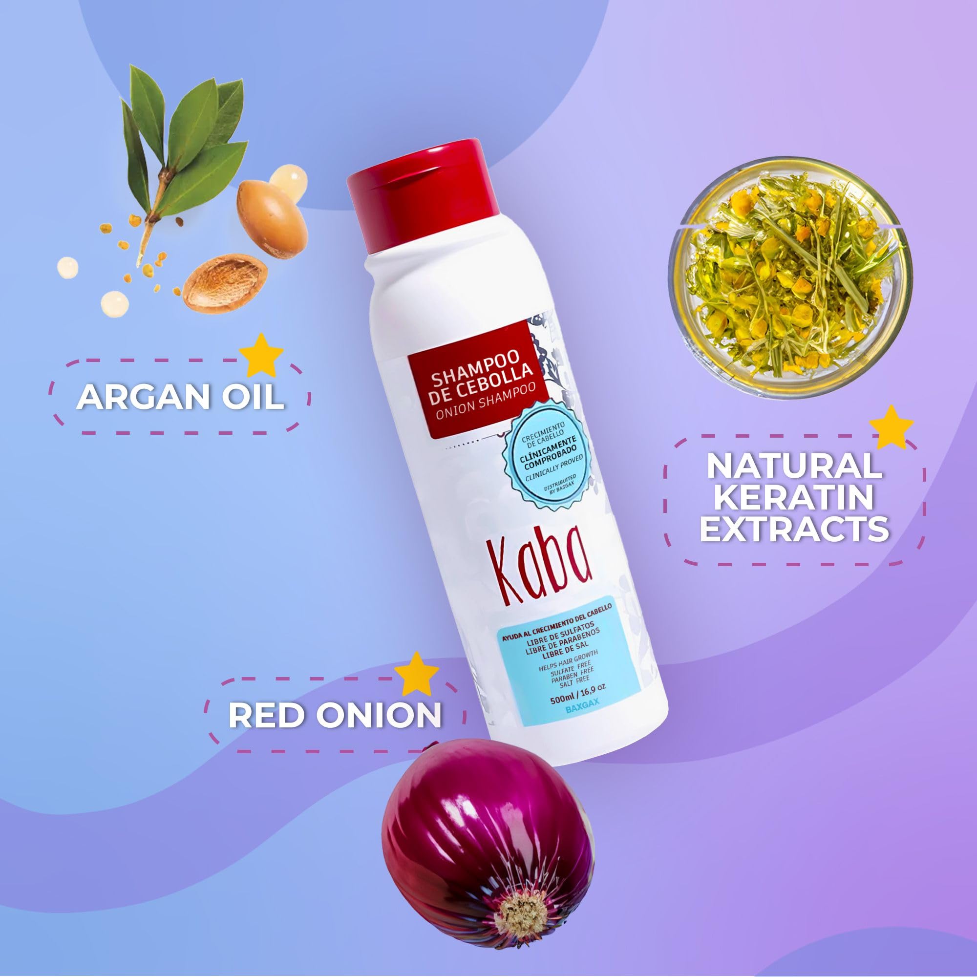 Kaba Onion Shampoo for Hair Growth – All Hair Types, Fresh Scent, 16.9 oz