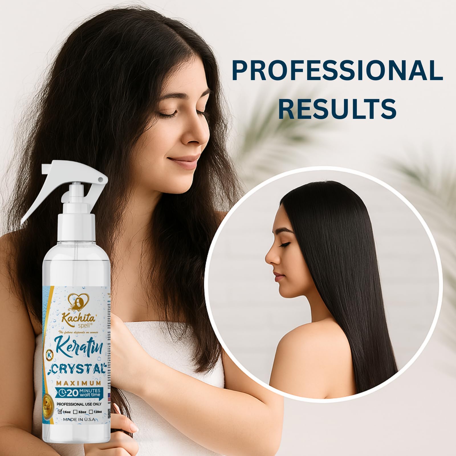 Kachita Spell Keratin Crystal – Express 20-Minute Keratin Spray for Lasting Blowouts | Home & Pro Use | 16 fl oz