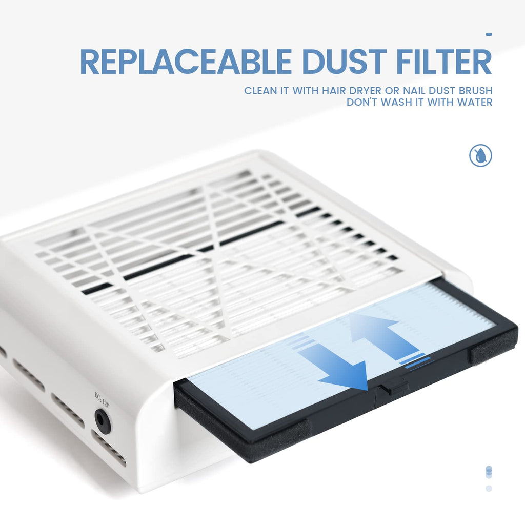 KADS Nail Dust Collector – Compact 110V Vacuum Fan for Nail Art, Reusable Filter, Salon & Home