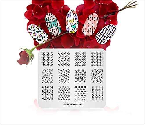 KADS 5Pcs Nail Art Stamping Plates Set – Flower Rabbit Kiss Heart Image Plate
