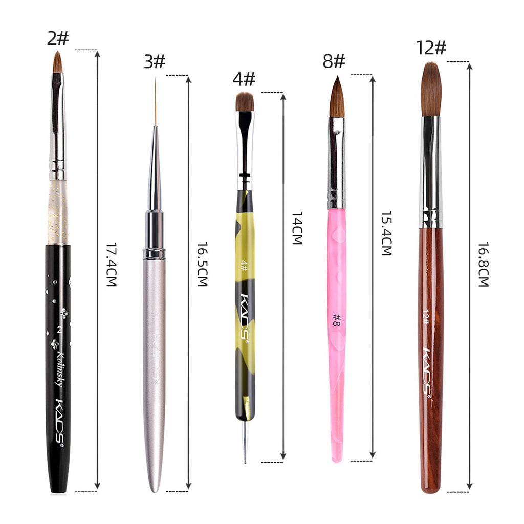 KADS Kolinsky Sable 2-Way Nail Art Brush & Dotting Pen – 5-Pc French Manicure Set