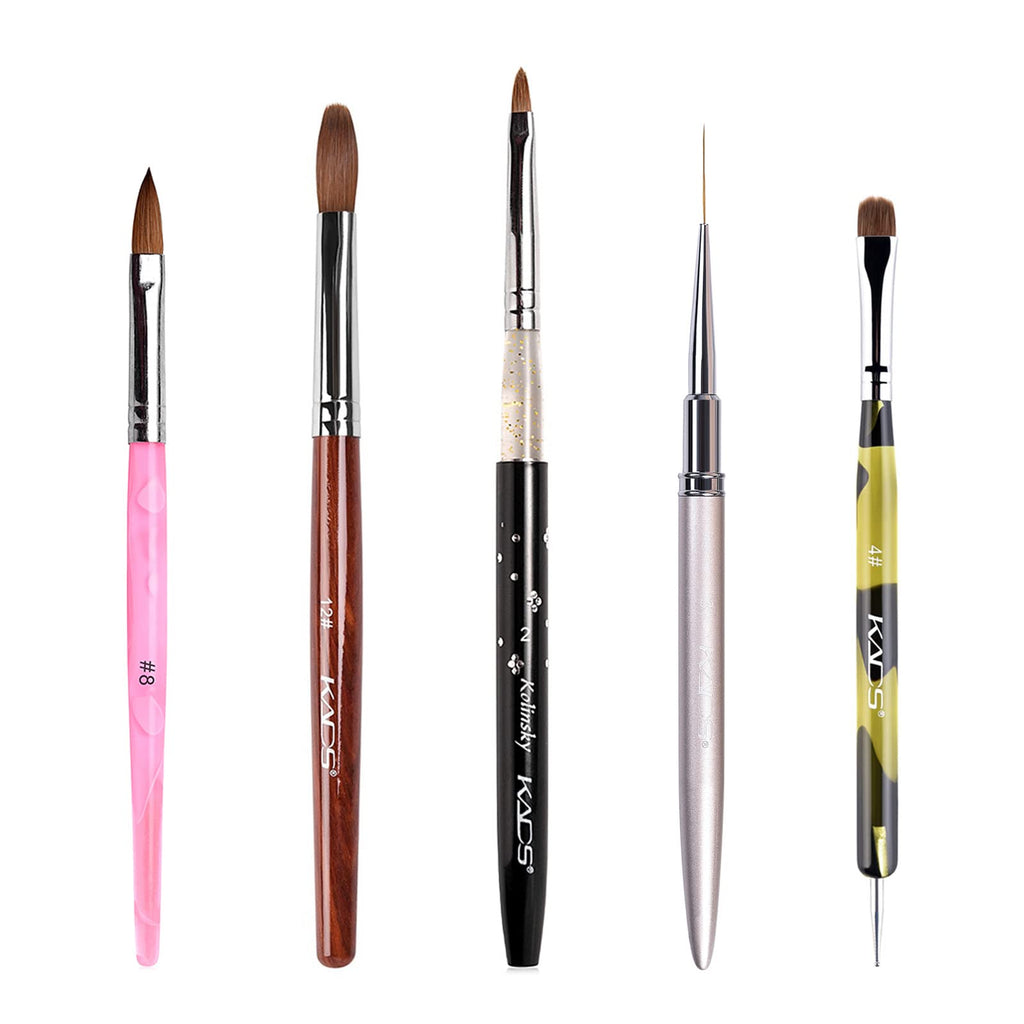 KADS Kolinsky Sable 2-Way Nail Art Brush & Dotting Pen – 5-Pc French Manicure Set