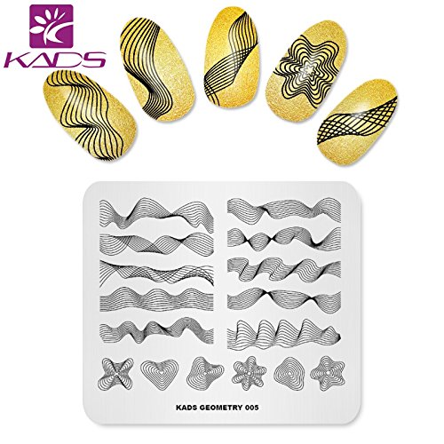 KADS 5Pcs Nail Art Stamping Plates Set – Stainless Steel Geometry Designer Templates