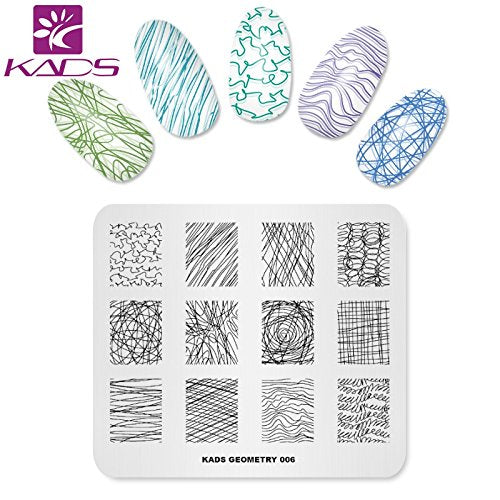 KADS 5Pcs Nail Art Stamping Plates Set – Stainless Steel Geometry Designer Templates