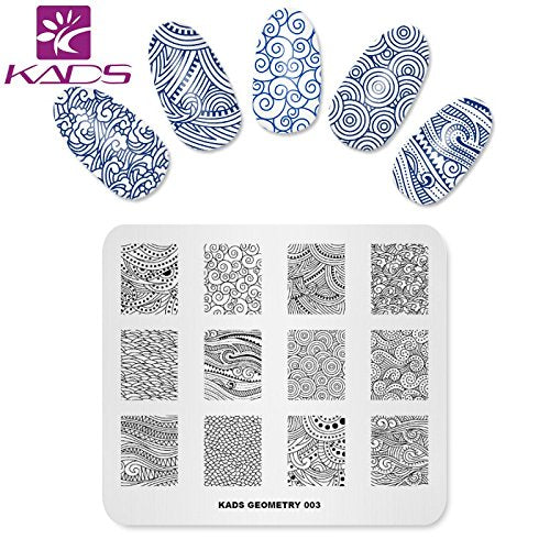 KADS 5Pcs Nail Art Stamping Plates Set – Stainless Steel Geometry Designer Templates