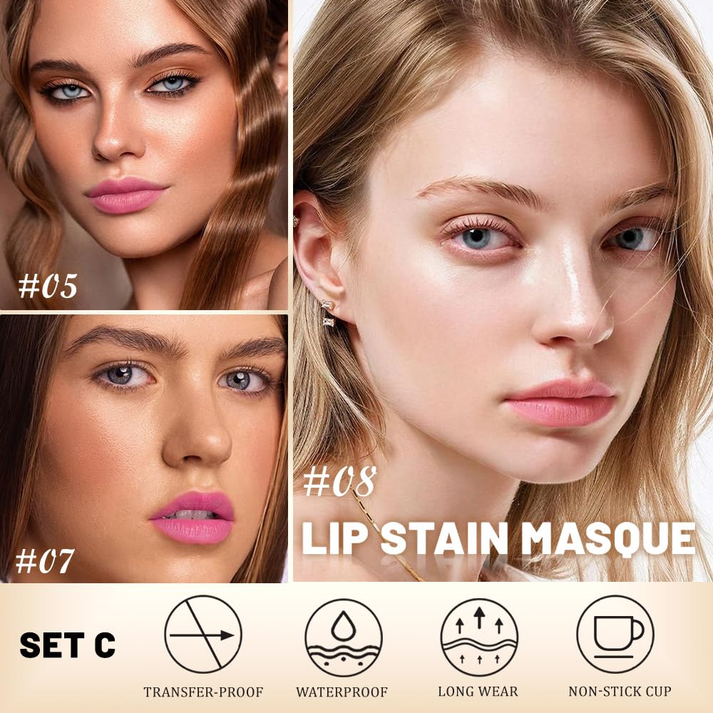 Kaely 3Pcs Lip Stain Peel Off Masque – Long-Lasting Matte Lip Tint Set C-05 C-07 C-08