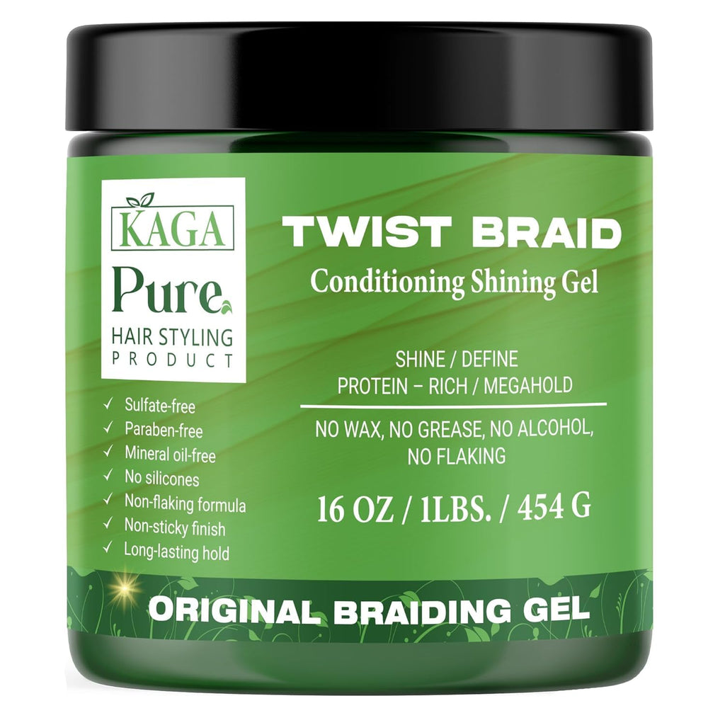 KAGA Pure O Natural Neatbraid Gel 16oz – Strong Hold, Conditioning Shine for Braids & Edges